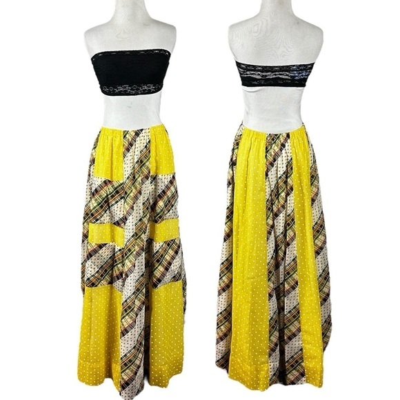 Vintage 70s Chessa Davis Bohemian Prairie Patchwork Maxi Skirt Small Medium - Picture 5 of 17